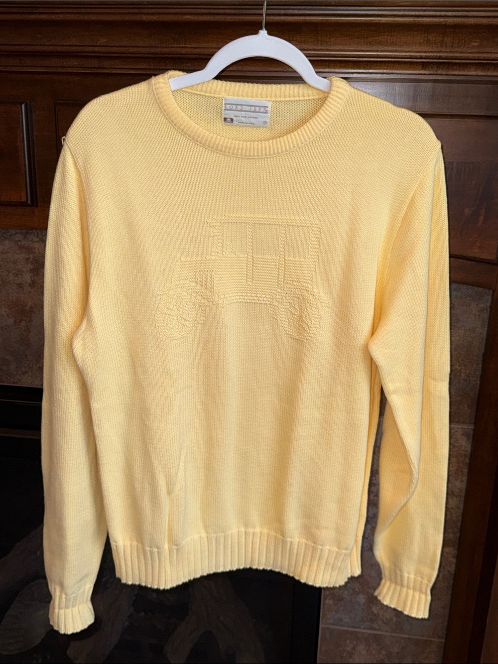Vintage 80s Lord Jeff Antique Car Yellow Sweater preppy old money country club M